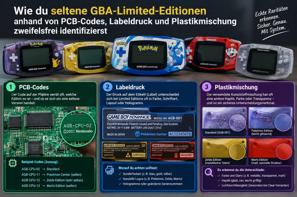Wie du seltene gba‑limited‑editionen anhand von pcb‑codes, labeldruck und plastikmischung zweifelsfrei identifizierst